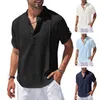 Camisas casuais masculinas Chic Camisa de verão Gola alta fina Solta Cores puras Top masculino Uso diário