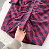 Robes décontractées 2023 femmes Vintage Plaid imprimer droite mince genou longueur chemise robe femme Chic plis froncé plis Vetidos ceinture