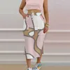Women Two Piece Dress Designer 2023 New Fashion Sleeveless Tank Top Printed Split Half Skirt Split 11 Colours