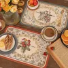 Tapetes de mesa de couro sintético à prova d'água resistente ao desgaste Lichee padrão retrô estampa floral tapete de jantar clássico