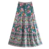 Skirts BOHO INSPIRED Long for Women Boho Aline Full Skirt Floral Print elastic waist Maxi skirt Summer green woman skirts 230607