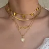 Kedjor 2023 Multilayer Cross Letter Crystal Tennis Chain Halsband för kvinnor Gyllene blommor Pendant Necklace Boho Fashion Jewelry