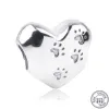 Für Pandora-Charms authentische 925er Silberperlen, baumelnde rosa Emaille-Lotus-Charms, Katzen-Fußabdruck-Perle