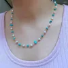 Promotion Chaînes ! Collier ras du cou en perles d'eau douce naturelles faites à la main pour femmes cadeau chaîne Turquoise bleue