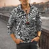 Polo da uomo Camicia POLO a maniche lunghe da uomo con bottoni Slim Top casual sportivo in poliestere stampato in 3D leopardato di alta qualità