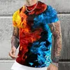 T-shirts pour hommes Bloc de couleur Flamme Imprimé Chemise pour hommes Extérieur Quotidien Manches courtes Hauts amples T-shirts décontractés Vêtements unisexe Grande taille