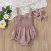 Rompers Infant Baby Girls Summer Elastic Jumpsuit Outfit Solid Color Ruched Casual Sleeveless Suspender 230607