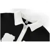 Sweats à capuche pour femmes Vêtements pour femmes Sweat-shirt noir Treillis POLO Col Vintage Mode Loisirs américains Hiver Femme Baggy Pull Tops