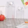 Vattenflaskor 500 ml /1000 ml mjölkkartong transparent plast bärbar låda tätade lock fyrkantiga flaskbehållare för juice