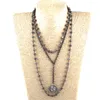 Hänge halsband mode bohemiska stam smycken 3 lager flera vita sten rosensk länk kedja runda diskotek