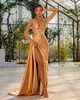 Sexy Champagne Sirène Robes De Bal Longues Pour Les Femmes Noires Plus La Taille Halter Col En V Haut Côté Split Drapé Soirée Fête D'anniversaire Robes Occasion Spéciale Robe