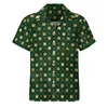 Мужские повседневные рубашки золотой рубашка с печатью Shamrock ST Patricks Day Beach Loak Hawaiian Retro Blouses с коротким рукавом.