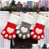 Adornos navideños Decoración Perro Pata Calcetín Bolsa de regalo Rojo Gris Calcetín No tejido Árbol de caramelo Adorno Navidad Vt0754 Entrega de la gota Hom Dhj2P