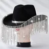 Geniş Memlu Şapkalar Kova Saçak Keytan Kıç Allgirl Şapka Bling Diamond Cowboy Kadınlar İçin Batı Glitter Disco Rave Parti Kostümü 230608