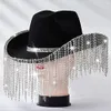 Wide Brim Hats Bucket Fringe Cowgirl Hat Bling Diamond Cowboy Western Glitter For Women Disco Rave Party Costume 230608