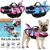 Dog Apparel Pet Life Jacket Vest Clothes Collar Harness Swimming Summer Swimwear Camouflage Shark Blue Fuchsia 230608