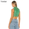 T-Shirt Vsstiar 2022 Mode Paillettes Vert Débardeur Côté Bandage Sexy Débardeur Dos Nu Fête Discothèque Sexy Été Camisole Top Femmes