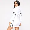 Casual Dresses BKLD 2023 Autumn Winter Women Fashion Splice Long Sleeve White dragkedja Turn-down krage kort klänning stretchig mini