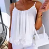 Women's T Shirts Summer Casual Chiffon Strap Tank Top Sexig Women's O-Neck ihålig veckade klubbblusar Fashion Street ärmlös solid