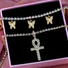 Chains Gold Silver Color Iced Out Crystal Cross Pendant Necklace Women Multilayer Butterfly Rhinestone Chain Jewelry Gift