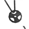 Pendant Necklaces Mens Gun Black Sports Barbell Dumbbell Necklace Stainless Steel Fitness Pendants Jewelry Gold/Sier/Black Drop Deliv Dhwuf