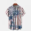 Men's Casual Shirts American Flag Print Shirt Top For 4th Of July Men's Independence Day Ethnic Coconut-tree Short-sleeve Camisa