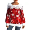 Women's Blouses Lady Christmas Top Colorful Blouse Snowflake Pattern Xmas Sweatshirt