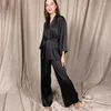 Women's Sleepwear Solid Color Loose Flare Home Pants Three Quarter Sleeve Satin Robe Sets Bathrobe For Women Pajama Fashion Spring 2023