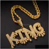 Collane con ciondolo Topbling Az Nome personalizzato Lettere Collana Waterdrop Bling Simated Diamond 18K Oro reale placcato Gioielli Hip Hop Drop Dh38Z