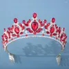 Grampos de cabelo barroco vintage vermelho cristal nupcial tiaras acessórios de casamento coroas europeias mulheres strass desfile diadema véu tiara