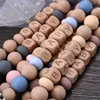 Baby Teethers Toys Personalized Name Pacifier Clips Silicone Wooden Beech Beads AntiLost Chain for Dummy Nipple Holder BPA Free 230607