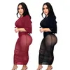 Vestidos de trabalho 2023 feminino Wish primavera/verão babado malha quadril saia sexy slim conjunto de duas peças