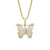 Подвесные ожерелья Hip Hop Diamond Stone Charm Butterfly Pendants Ожерелье ювелирные изделия 18к настоящего золота мужчинам.