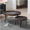 Camp Furniture 2pcs Modern Small Round Tea Coffee Tables Cute Wood Surface Metal Legs Sofa Side Table Home Balcony Leisure Outdoor