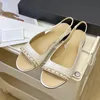 Luxury Designer Women Casual Shoes Fashion Genuine Leather Sandals Low Heels Chain Leisure Flats Summer Shoes Back Strap Runway Female Feetwear Zapatillas Mujer