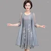 Work Dresses Mother Bride Dress Suits Long Jacket Vintage Lace Chiffon Groom Bridal Mom 2pcs Set Wedding Guest Wear Oversize E179