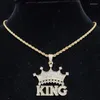 Collane a ciondolo uomo Donne Hip Hop Crystal Crown with King Collana a catena cubana da 13 mm goccia di rapper ghiacciato