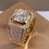 Fedi nuziali Shining White Zircon Round Stone Ring Vintage Gold Color Maschio Femmina Fashion Crystal Fidanzamento per donna Uomo 230608