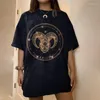 女性用TシャツコットンTシャツスタイル女性のレトロな太陽と月の印刷丸い首の丸い首の短袖の女性