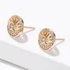 Stud Earrings ESSFF 2023 Trendy Round Circle Push-Back Gold-Color Cubic Zirconia Women's Earring Gifts