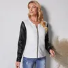 Giacche da donna Autunno Inverno Manica lunga Donna Pelle PU nera Patchwork Cappotti bianchi Cerniera alla moda Lady Abiti autunnali eleganti Capispalla