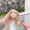 Cute PVC Cartoon Bubble Tea Keychain For Women Silicone Strap Boba Key Chains Girls Car Bag Pendant DIY Accessories Gift