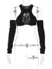 Toppar 2022 Kvinnor Autumn Y2K Sexiga Crop Tops Spring Solid Black Long Sleeve Tees Bodycon Slim Fit Dance Tank Tops