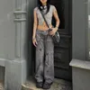 Calça jeans feminina street retrô cintura baixa jeans cargo feminina com estampa de estrela design de bolso grande reta casual feminina