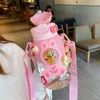 Babyflaskor# barns söt vattenflaska kawaii plastkopp med lock flicka tecknad bärbar studentskola halm 230607