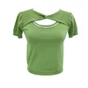 Women's Sweaters Green Color Hollow Out Women Sexy Tees Pearl Beading Puff Sleeves Ruched Folds Knit Summer Pullovers T-Shirt