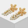 Boucles d'oreilles pendantes Étoile de mer Summer Beach Vacay Perle artificielle Goutte d'océan