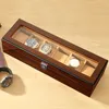 Titta på lådor Fall Embers Black Luxury Wood Grain Watch Box 3 Slots 6 Slots Quartz Mechanical Watch Box Series Storage Box 230607