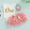 Conjuntos de Roupas 3 Peças Roupas Casuais para Bebês Meninas Algodão Letra Manga Voadora Body Decote Redondo Tule Tutu Saia Laço Tiara 230608