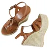 Designer Tribute sandaal vrouwen sleehak geweven espadrille wedges sandalen nude lakleer trouwjurk pumps open teen met doos